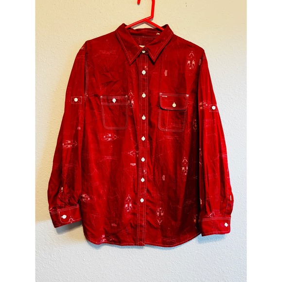 Lauren Ralph Lauren Tops - Lauren Ralph Lauren Red Nautical Blueprint Sailboat Button Down Shirt 2X LRL